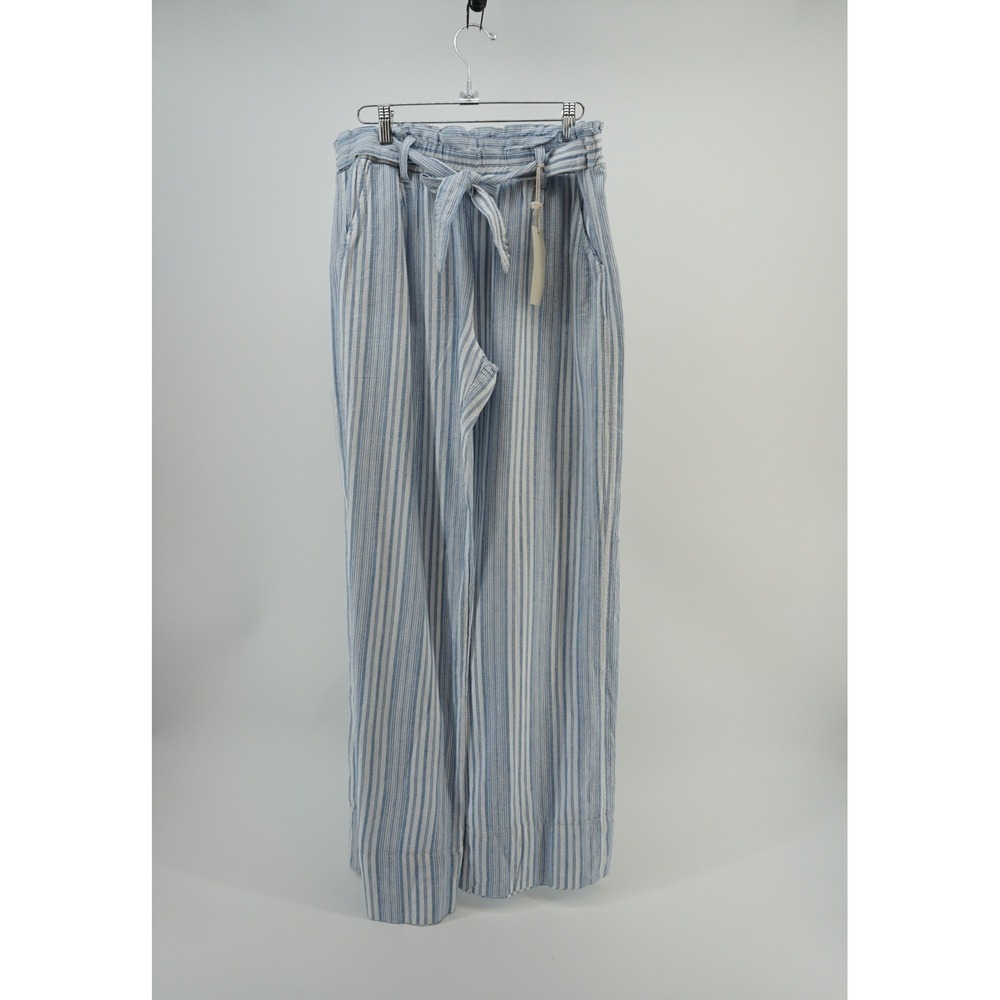 NWT Jolt Striped Wide Leg Pants Coastal Linen Blend Nautical Blue White sz‎ L